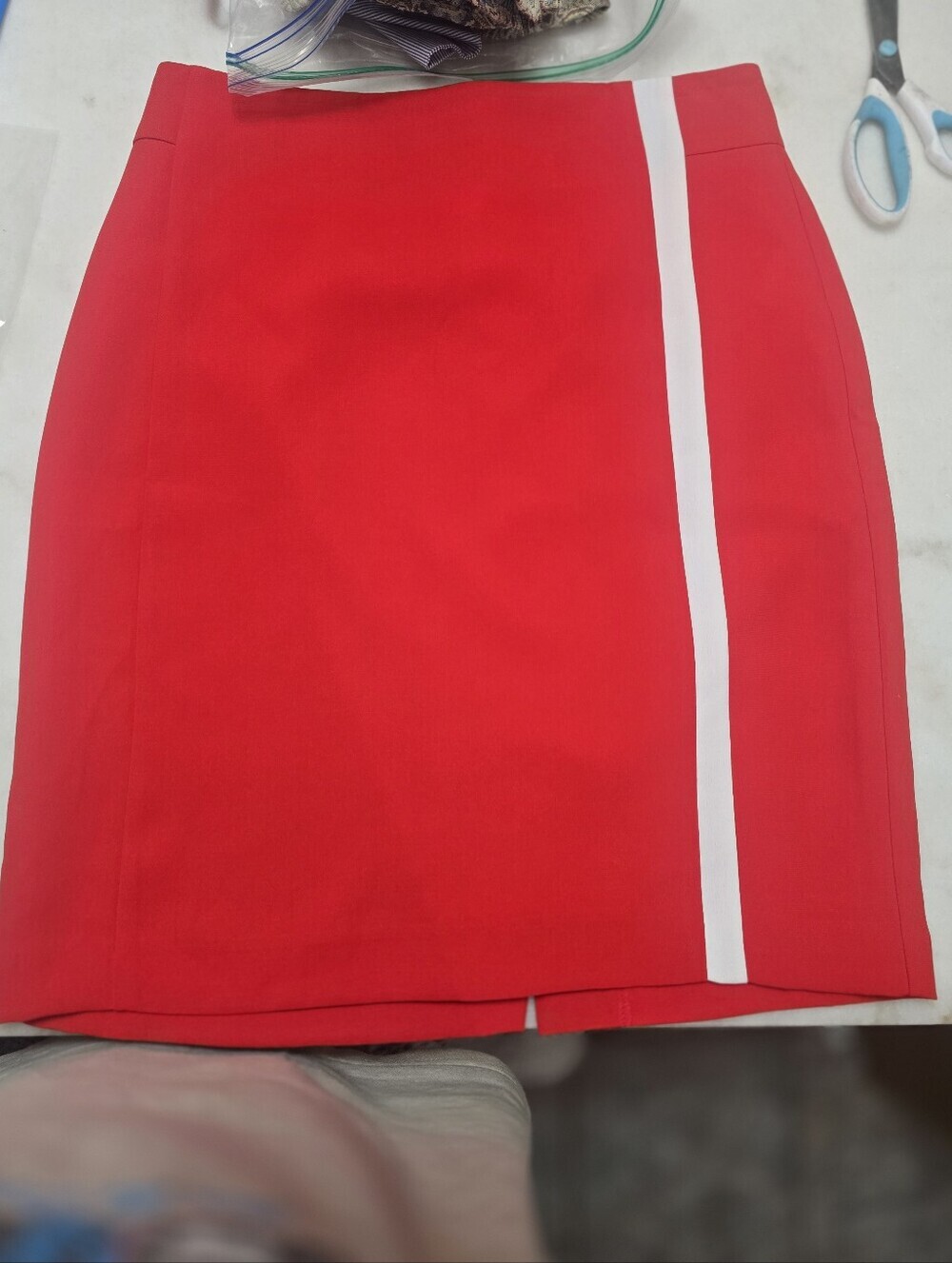 Women's Red Pencil Skirt with White Stripe